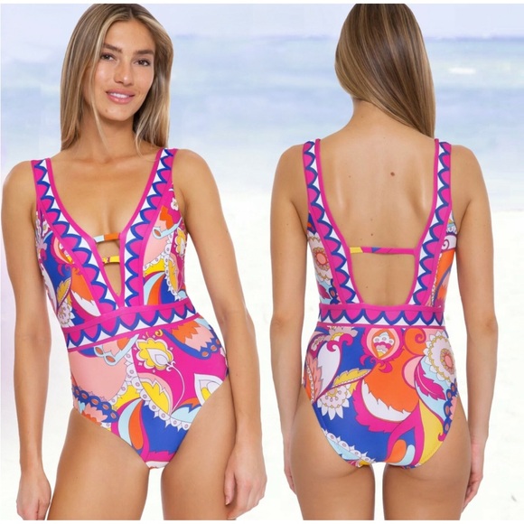Trina Turk Other - Trina Turk Sevilla Plunge One-Piece Swimsuit Pink Size 8
